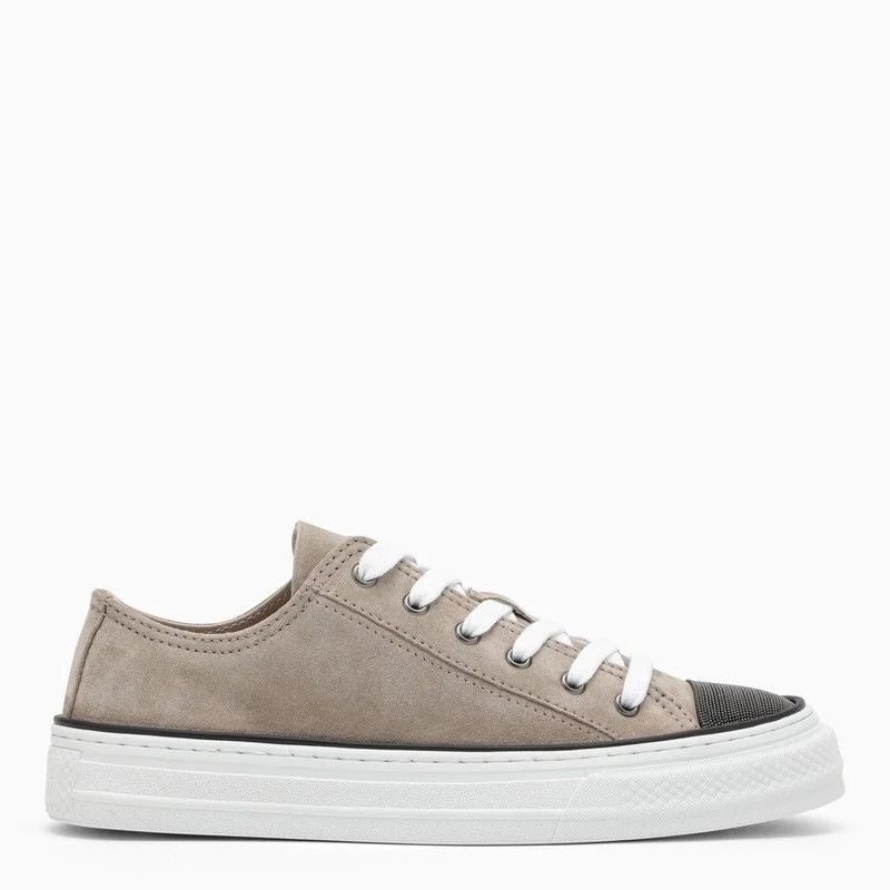 BRUNELLO CUCINELLI Beige Suede Trainers With Embellished Bead Detail - SS24 Collection