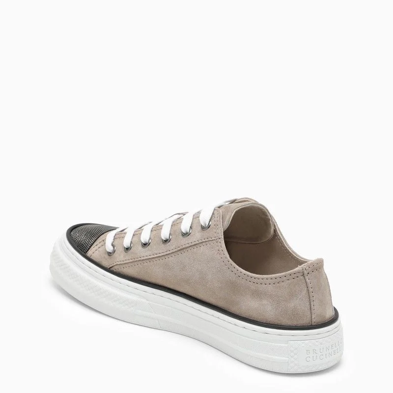 BRUNELLO CUCINELLI Beige Suede Trainers With Embellished Bead Detail - SS24 Collection