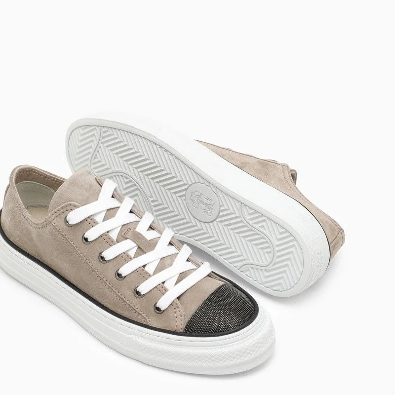 BRUNELLO CUCINELLI Beige Suede Trainers With Embellished Bead Detail - SS24 Collection