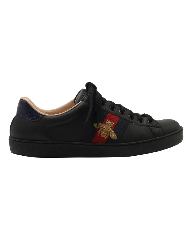 Gucci Ace Sneakers with Python Embossed Panel in Black Leather