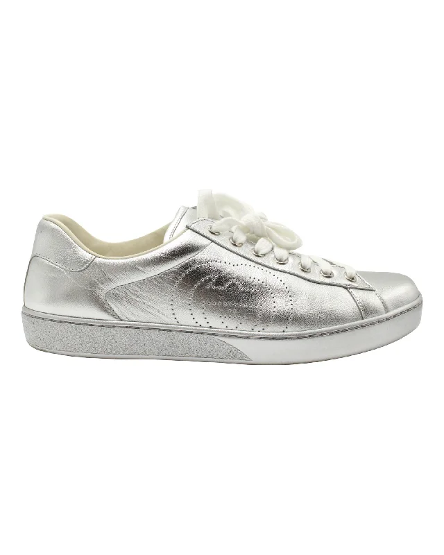 Gucci Glitter Ace Sneakers in Silver Leather