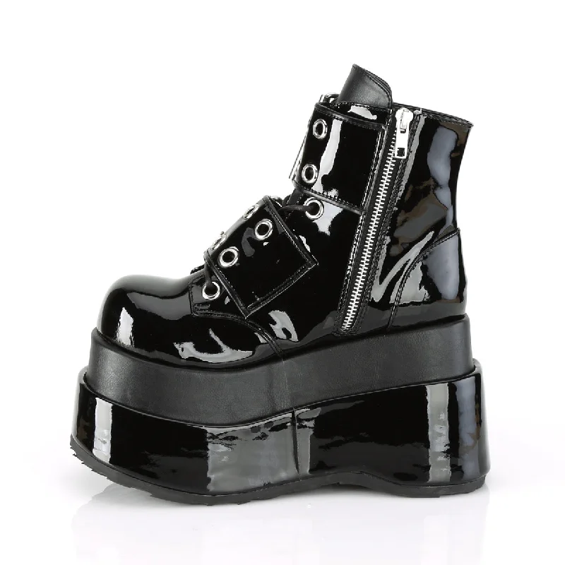 Bear 104 Black Platform Goth Big Buckle Ankle Boots  - Demonia Direct