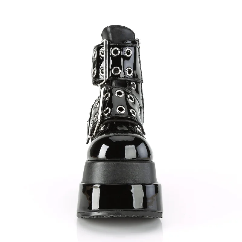 Bear 104 Black Platform Goth Big Buckle Ankle Boots  - Demonia Direct