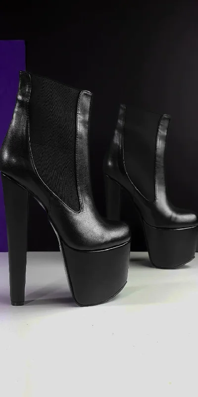 Black Side Detail Ankle Cut Chunky High Heels