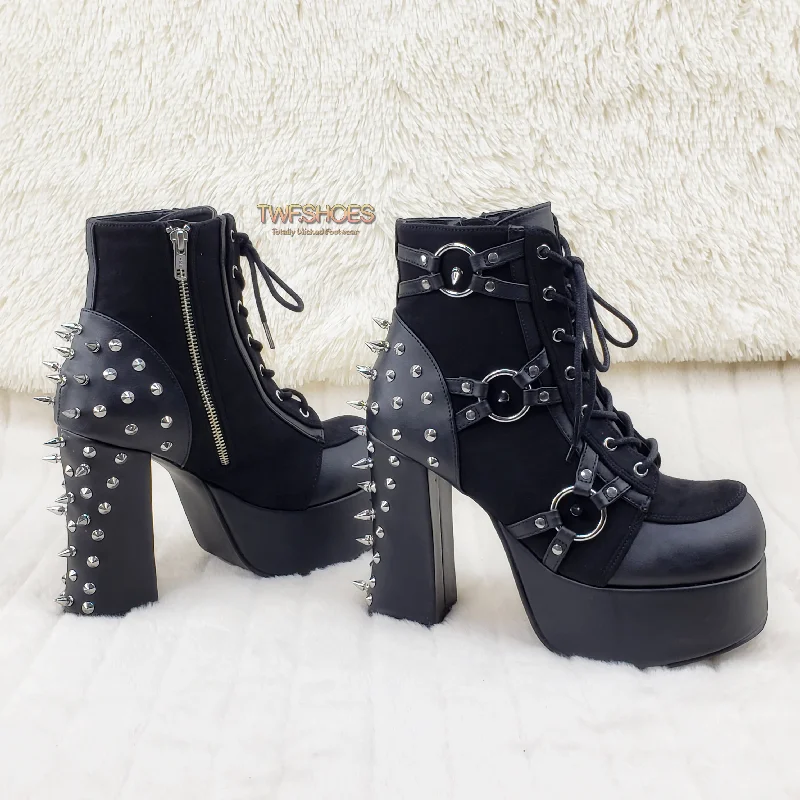 Charade 100 Ankle Boot Chunky Heel Studs  - Demonia Direct