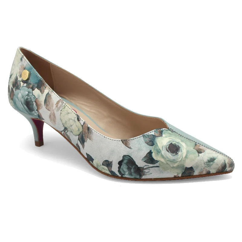 Cruella - Light Blue Flower kitten heel- last pairs 41 and 42