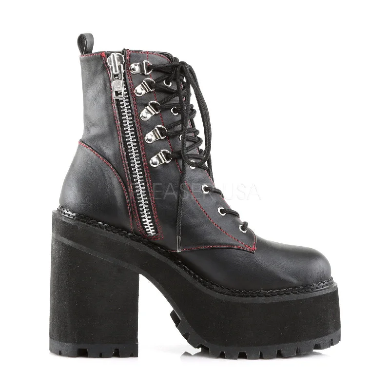 Assault 100 Gothic Punk Heel Cleat Platform Red Stitch Ankle Boot 6-11  - Demonia Direct