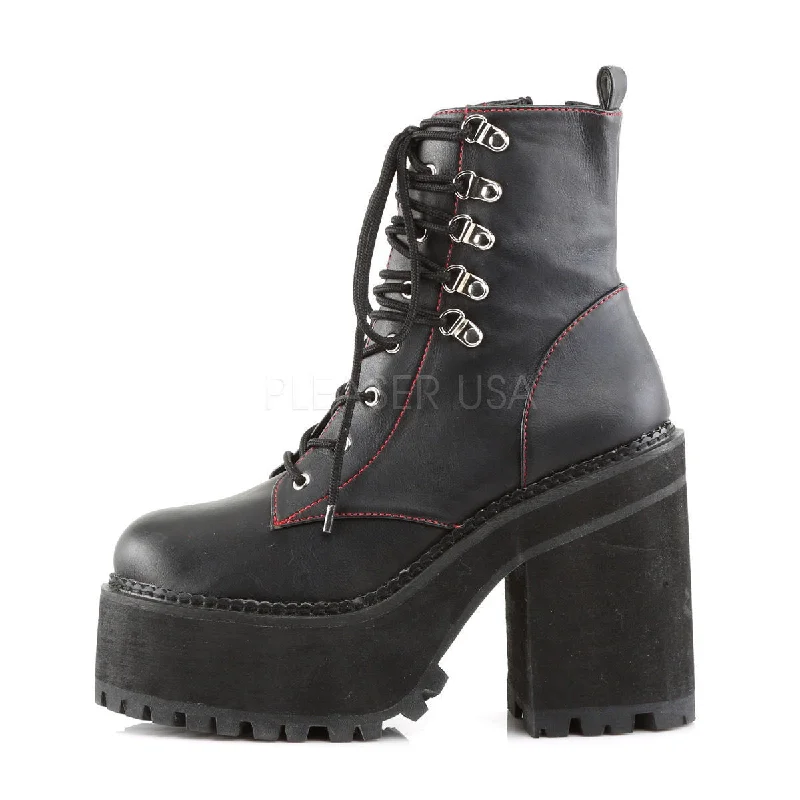 Assault 100 Gothic Punk Heel Cleat Platform Red Stitch Ankle Boot 6-11  - Demonia Direct