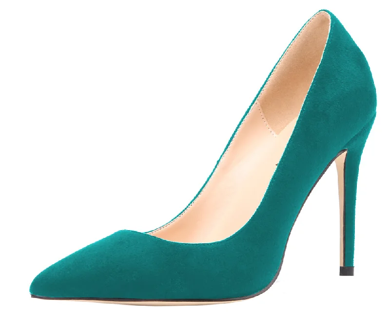 Green Suede 10cm High Heels Stilettos PumpsParty Office for Women Men