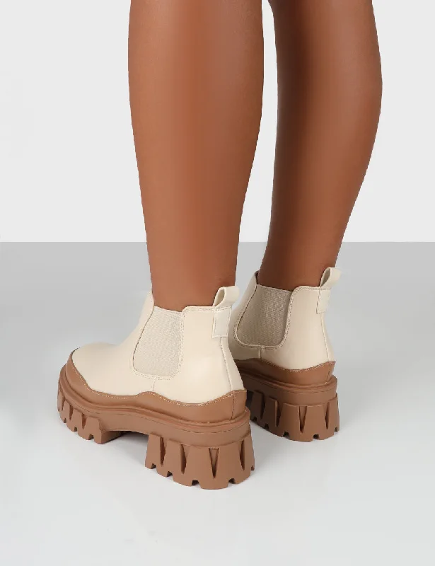 KAYA OFF WHITE PU CHUNKY SOLE CHELSEA BOOTS