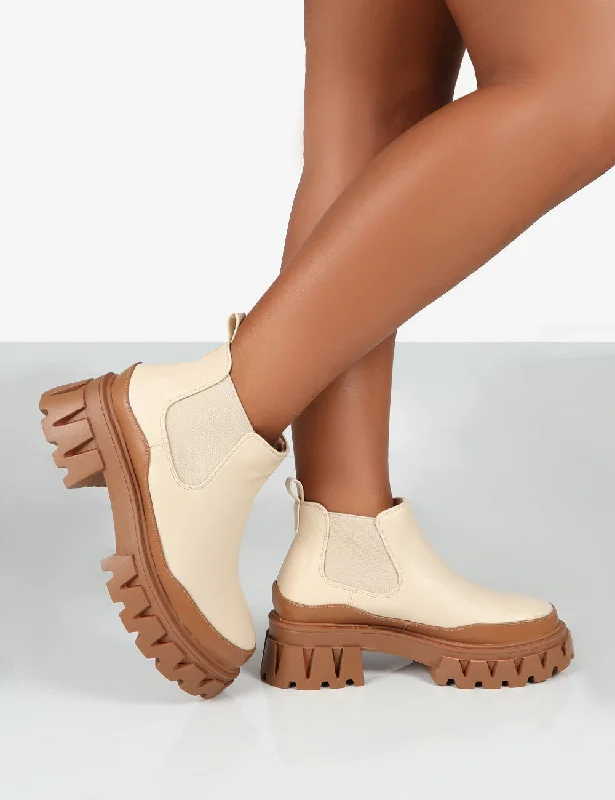 KAYA OFF WHITE PU CHUNKY SOLE CHELSEA BOOTS