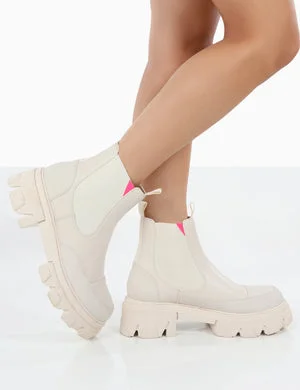 Kenza x Public Desire Trance White Chunky Sole Chelsea Boots