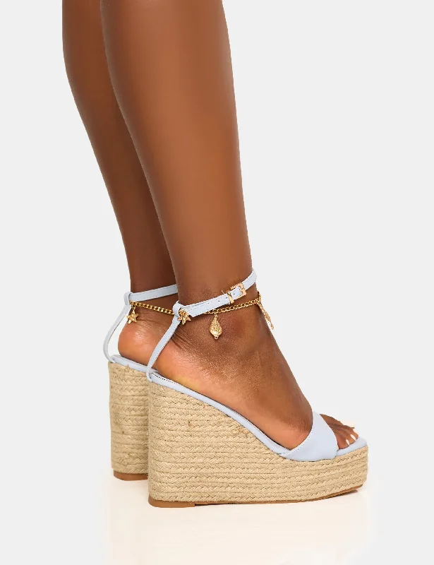 Naya Blue Seashells Anklet Jute Espadrilles Wedge