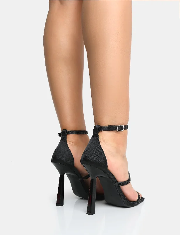 Niko Black Satin Diamante Barely There Square Toe Stiletto Heels