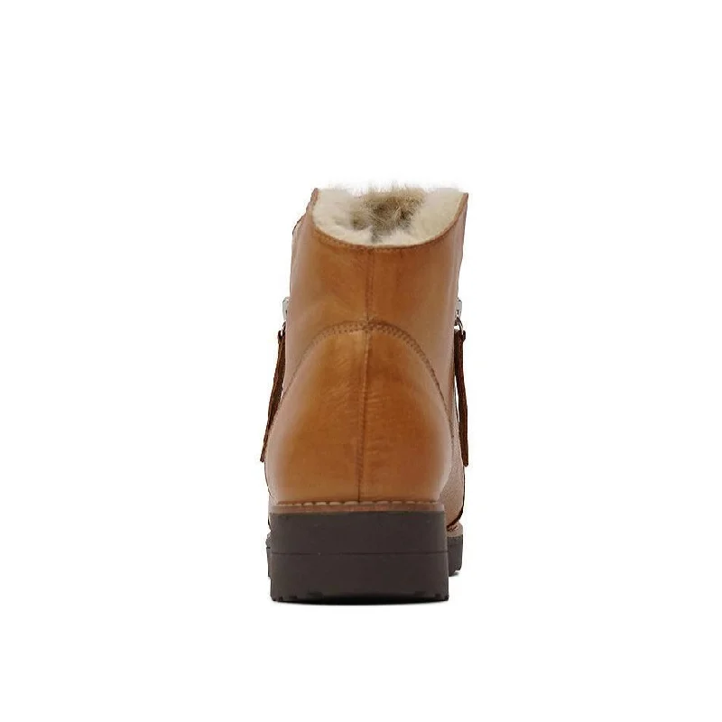 Opal Dark Tan Leather/ Beige Fur Ankle Boots