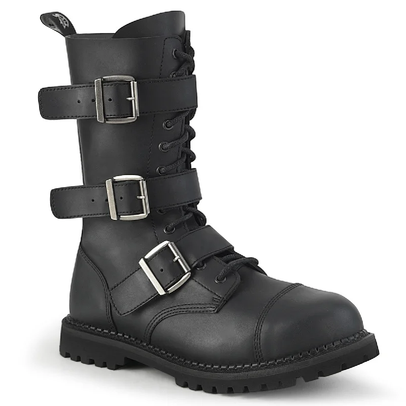 Riot 12BK Black Leatherette Steel Toe Men's Combat Boots  - Demonia Direct