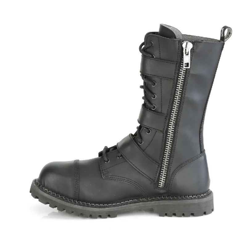 Riot 12BK Black Leatherette Steel Toe Men's Combat Boots  - Demonia Direct