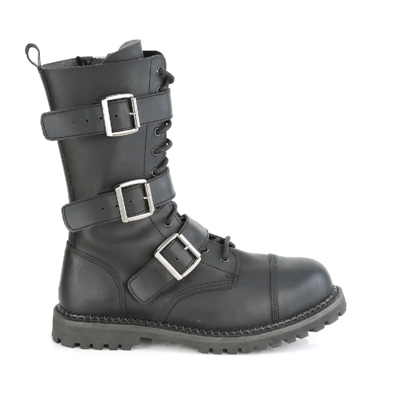 Riot 12BK Black Leatherette Steel Toe Men's Combat Boots  - Demonia Direct