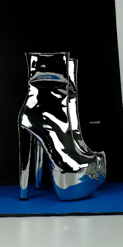 Silver Mirror Blue Soles Platform Boots