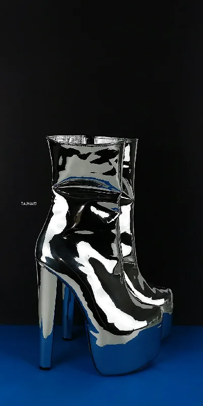 Silver Mirror Blue Soles Platform Boots