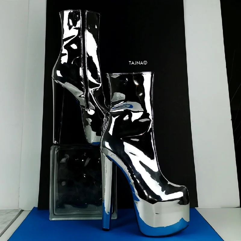 Silver Mirror Blue Soles Platform Boots