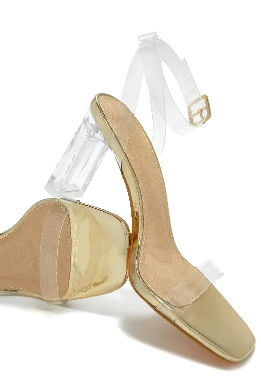 Simply Yours Clear Ankle Straps Heels - Gold