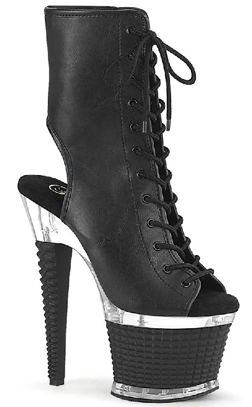 SPECTATOR-1016 Black Vegan Leather Ankle Boots