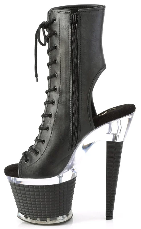 SPECTATOR-1016 Black Vegan Leather Ankle Boots