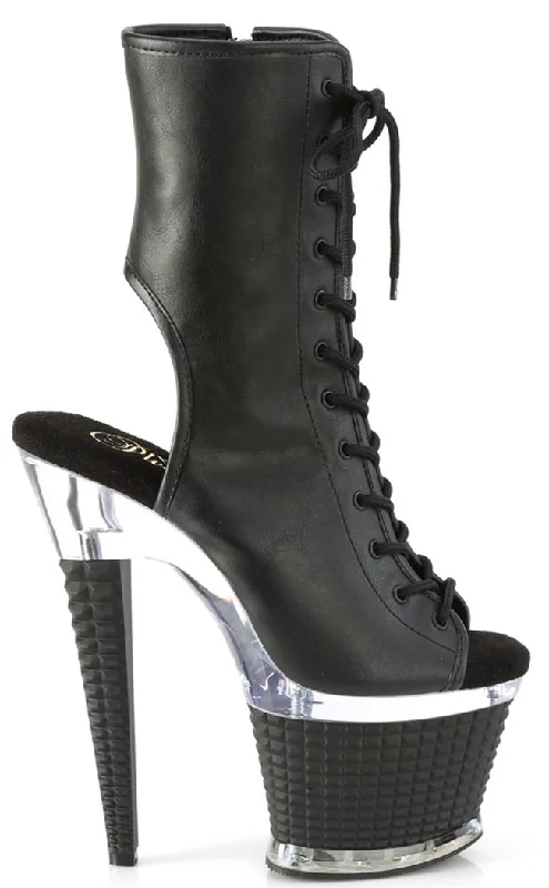 SPECTATOR-1016 Black Vegan Leather Ankle Boots