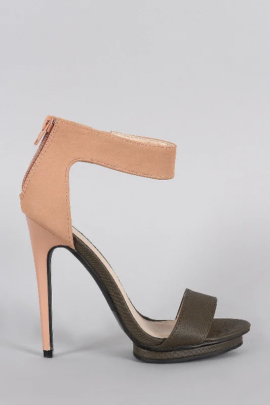 Qupid Sleek Contrasting Snake Open Toe Heel