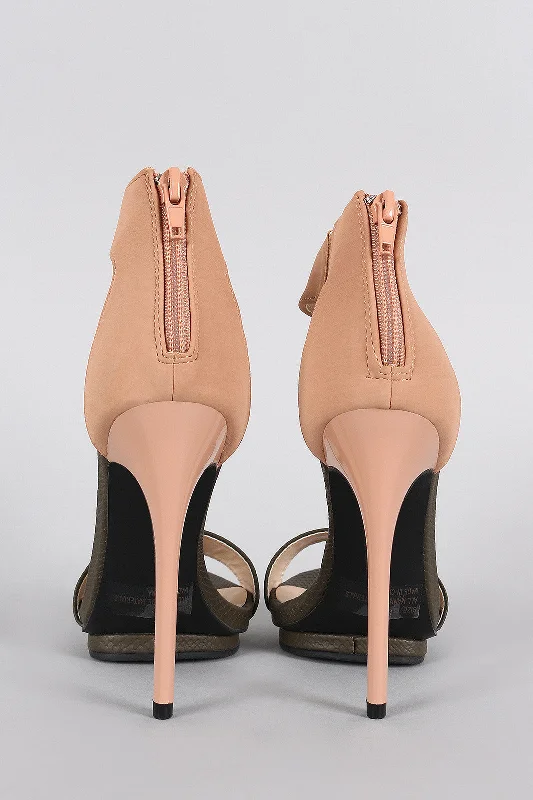 Qupid Sleek Contrasting Snake Open Toe Heel