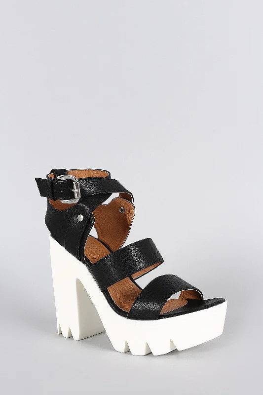 Qupid Strappy Platform Chunky Heel