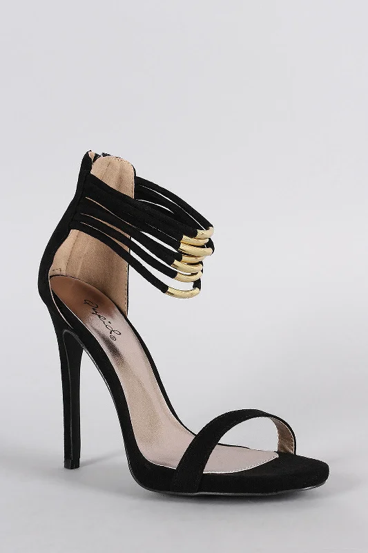 Qupid Suede Strappy Ankle Cuff Open Toe Stiletto Heel