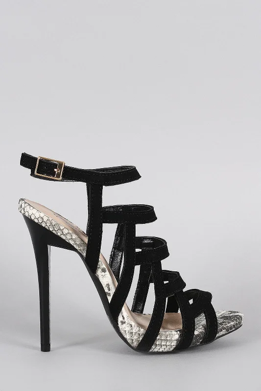 Qupid Strappy Snake Open Toe Stiletto Heel