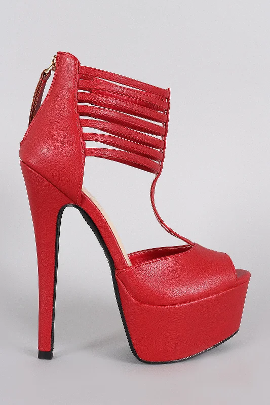 Anne Michelle Strappy Peep Toe Stiletto Platform Heel