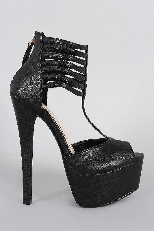 Anne Michelle Strappy Peep Toe Stiletto Platform Heel