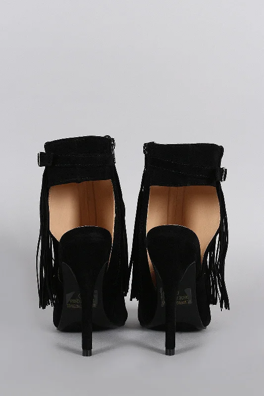 Fringe Peep Toe Stiletto Mule