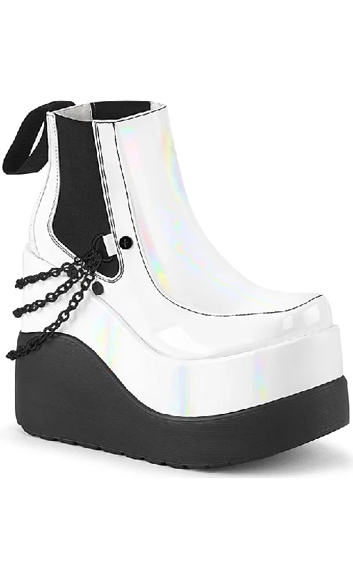 VOID-50 White Holo Patent Ankle Boots