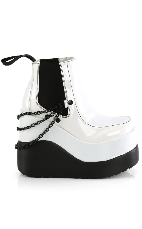 VOID-50 White Holo Patent Ankle Boots