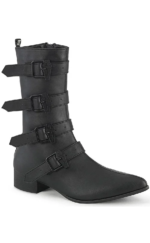 WARLOCK-110-C Black Vegan Winklepicker Coffin Boots