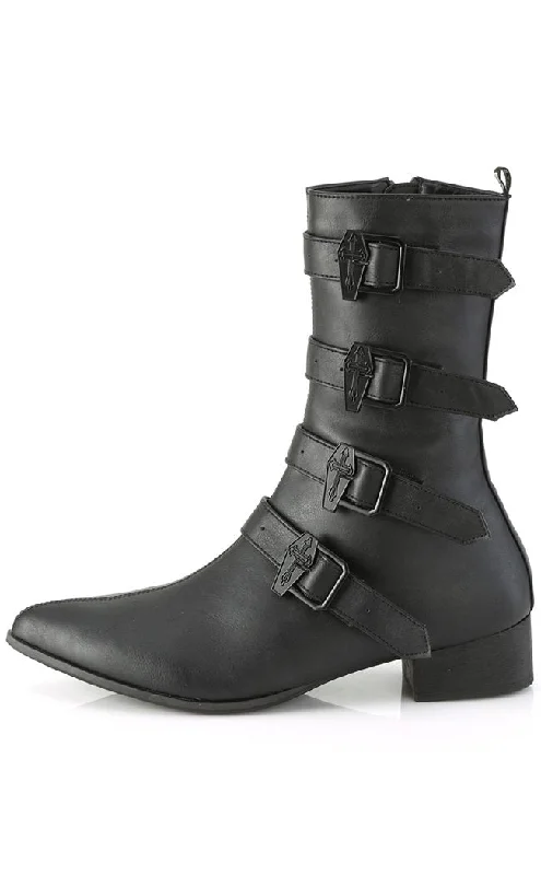 WARLOCK-110-C Black Vegan Winklepicker Coffin Boots