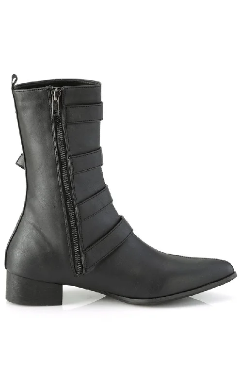 WARLOCK-110-C Black Vegan Winklepicker Coffin Boots