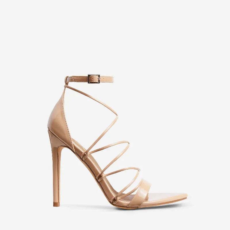 Yatta Strappy Pointed Toe Stiletto Heel In Nude Patent