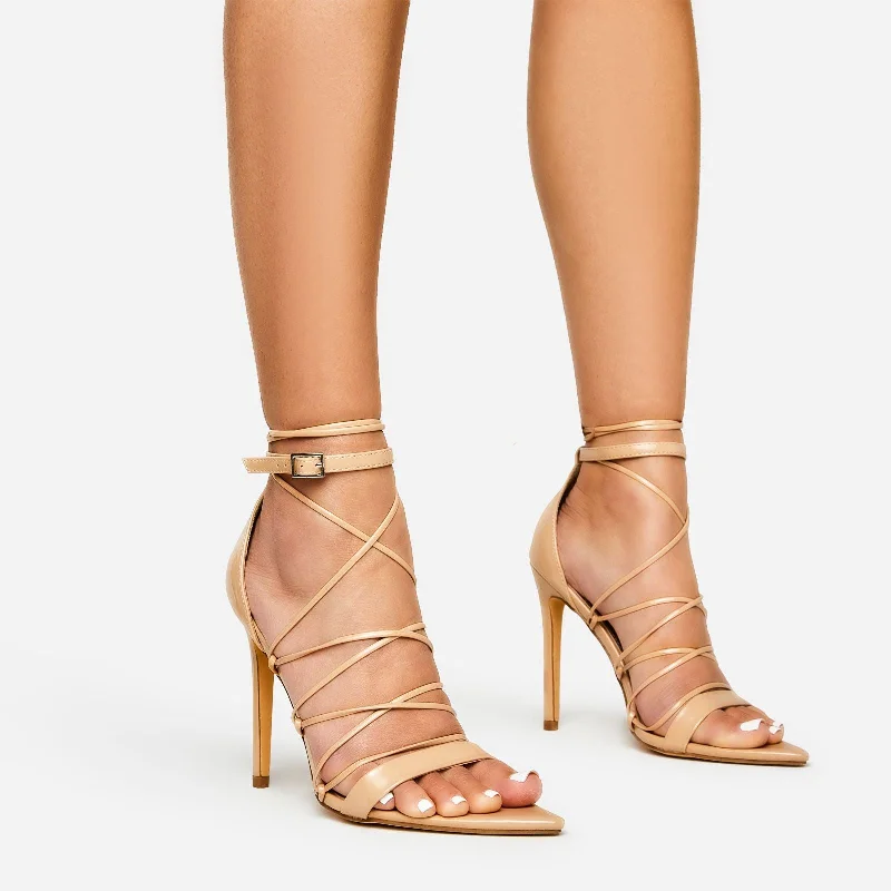 Yatta Strappy Pointed Toe Stiletto Heel In Nude Patent