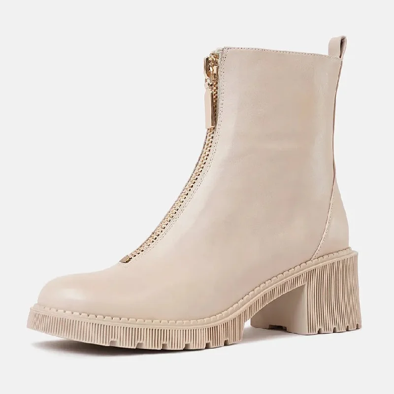 Zosia Almond Leather Ankle Boots