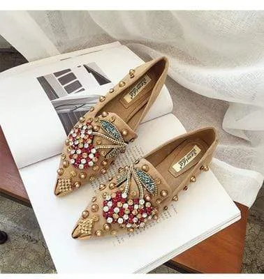 Rhinestone Cherry Metal Pointed Toe Casual Shoes/Slippers