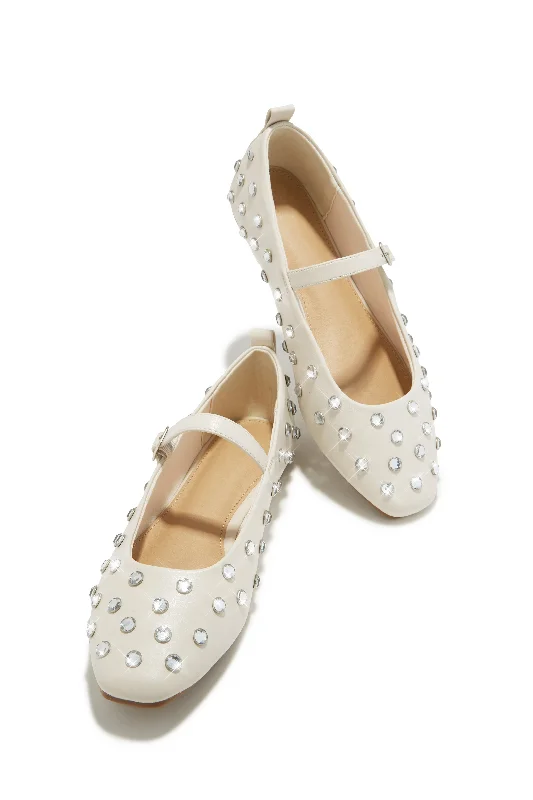 Aniston Embellished Flats - Bone