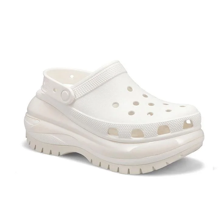 CROCS MEGA CRUSH WHITE PATENT CLOGS