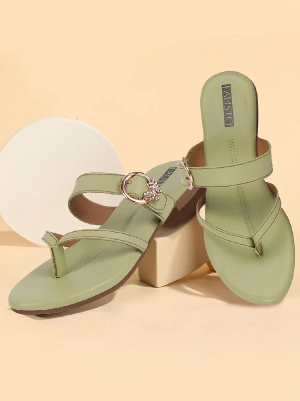 Women Leaf Party Chrome Design Buckle Strap Thong Slip On Flats Slipper