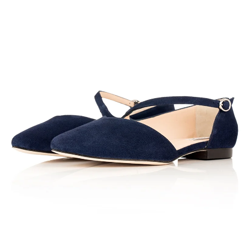 Indy Extra-Wide Fit Flats - Navy Suede